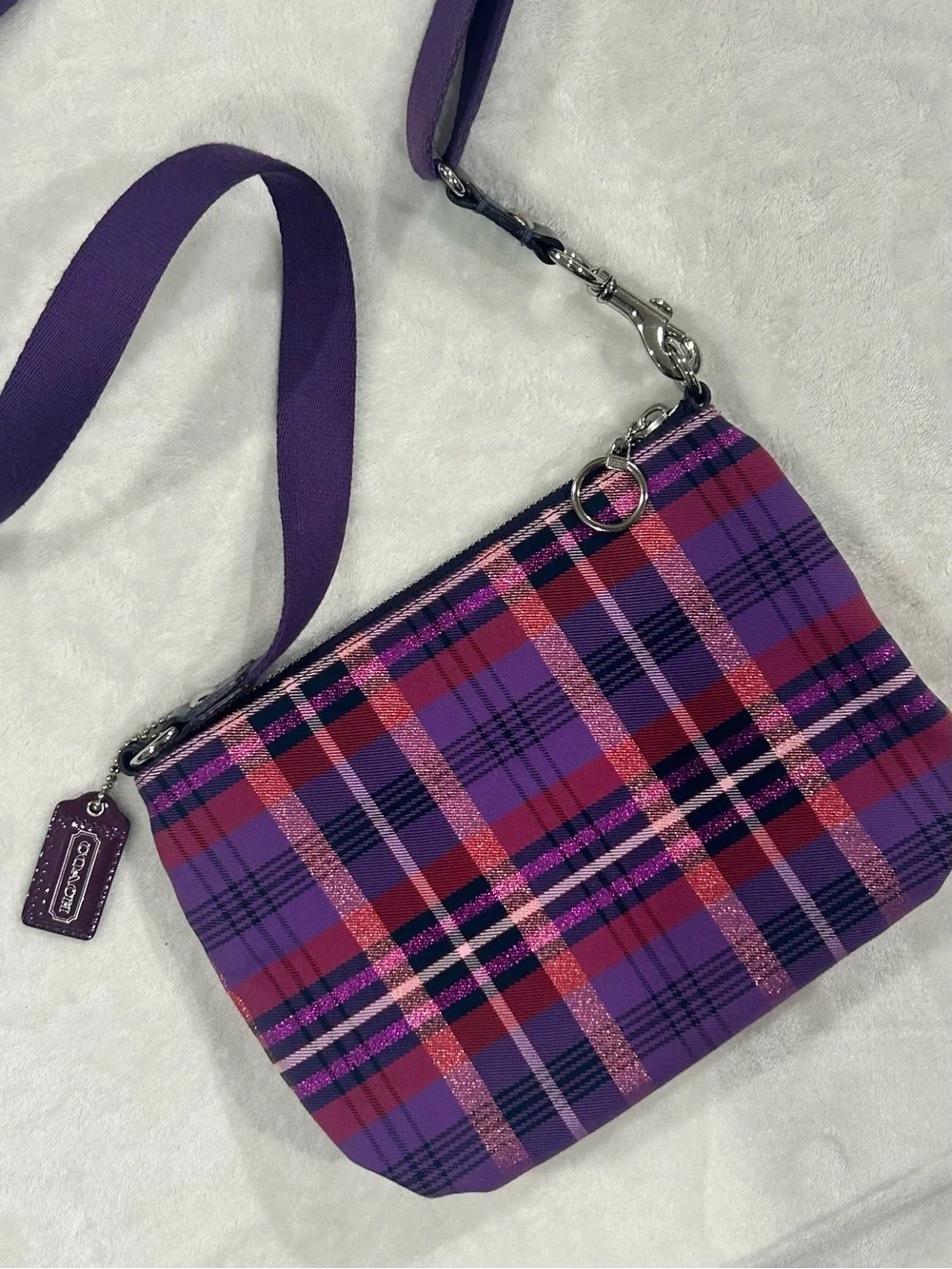 Coach Poppy tartan plaid crossbody bag purple vintage purse